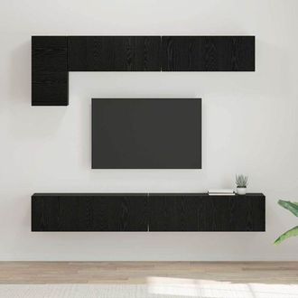vidaXL Vidaxl - Conjunto De Mueble De Tv Montaje En La Pared 5 Pcs Roble Negro