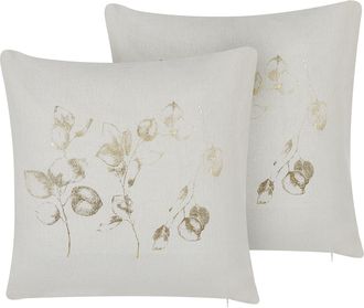 Beliani Beliani - Conjunto De 2 Cojines De Poli&eacute;ster Beige Claro Patr&oacute;n De Hojas 45 X 45 Cm Cremallera Gomphrena
