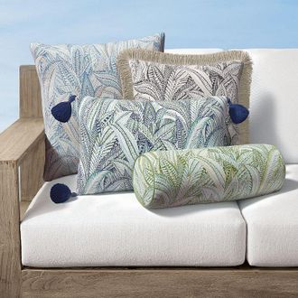 Frontgate Botanic Bliss Indoor/Outdoor Pillow - Dune, 17 x 17 Square, 17 x 17 Square Knife Edge - Frontgate
