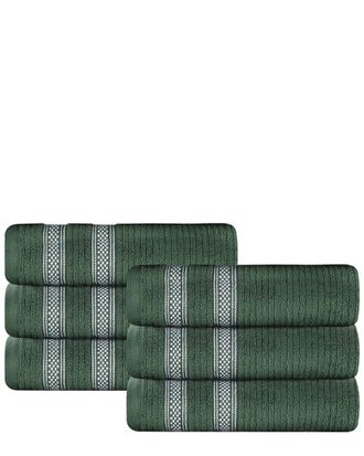 Superior Set Of 6 Brea Zero Twist Cotton Ribbed Geometric Border Plush Hand Towels