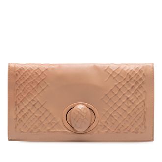 Bottega Veneta Pre-owned Womens Nappa Embossed Intrecciato Turnlock Clutch - Tan Leather - One Size