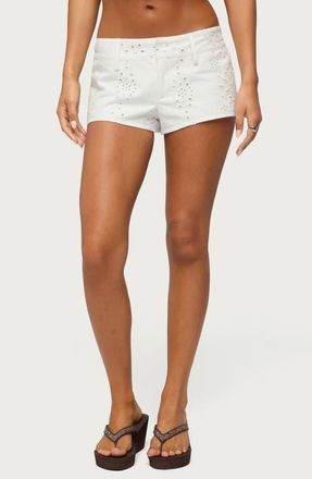 Edikted Wynell Cotton Eyelet Shorts in White at Nordstrom, Size X-Small