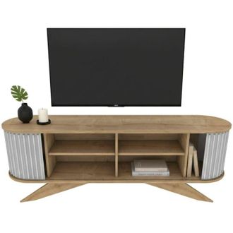Dmora Mobile porta tv Bailu, Credenza da soggiorno, Armadio basso per tv, Base parete attrezzata, 180x43h60 cm, Quercia e Bianco - Dmora