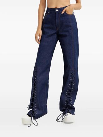 Jean Paul Gaultier laced jeans - women - Cotton - M - Blue