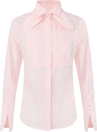 Elisabetta Franchi Overhemden, Dames, Roze, S, Katoen, Katoenen Blouse met Strik