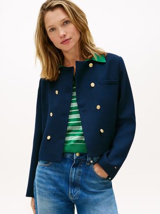 Tommy Hilfiger Kurzblazer TOMMY HILFIGER PREPPY TEXTURE LADY JACKET, Damen, Gr. 34, schwarz night navy, Web, Obermaterial: 50% Wolle, 50% Polyester, unifarben, regul