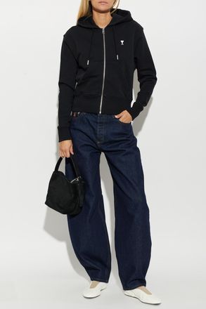 Ami Cotton Hoodie, Womens, Black