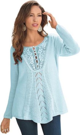 Roaman's Plus Size Lace Yoke Pullover Sweater in Blue Whisper at Nordstrom, Size Small
