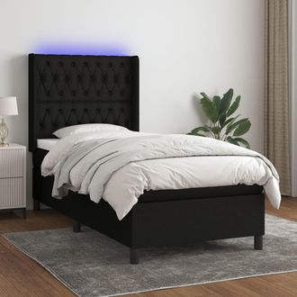 vidaXL Vidaxl - Cama Box Spring Colch&oacute;n Y Luces Led Tela Negro 90x200 Cm