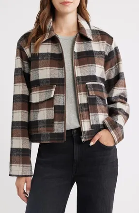 Thread & Supply Plaid Zip Up Jacket in Brown Plaid at Nordstrom, Size X-Small