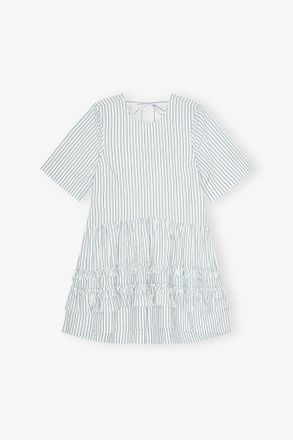 Ganni White Striped Organic Cotton Mini Dress - Size 10/12