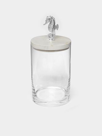 Objet Luxe Seahorse Silver-Plated, Shell and Glass Jar