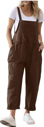 Generic Womens Dungarees Loose Casual Sleeveless Bib Overall Pocket Jumpsuit Long Playsuit Dungarees for Outdoor Button Straps Straight Leg Outfit