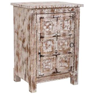 Wanderlust Deco Mesita De Madera Artesanal Blanca, 52x40x74h Cm