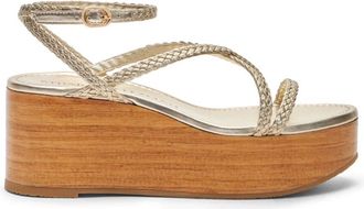 Stuart Weitzman Wovette Wedge - Dames - Sleehakken - Beige - 38 1/2 EU - Su&egrave;de - Schoenen