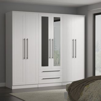 Welcome Furniture Harrow Ready Assembled Tall 6 Door 2 Drawer 2 Mirror Wardrobe in White Ash - Welcome Furniture | TJ Hughes