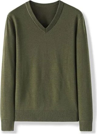 Generic Men V-Neck Sweater Embroidery Long Sleeve Sweaters army Green 4XL