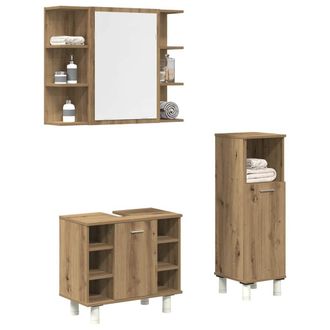 Berkfield Home 3 Piece Bathroom Furniture Set Artisan Oak Engineered Wood in Brown