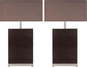 Safavieh Set de 2 l&aacute;mparas de mesa en piel/poliresina, marr&oacute;n