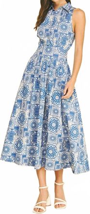 Pinch Design Medallion Print Button Down Dress In Blue