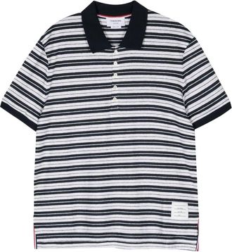 Thom Browne logo-patch striped polo shirt - men - Linen/Flax/Cotton/Elastane - 1 - Blue