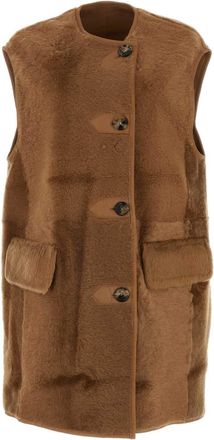 Max Mara Caramel Shearling Effige Sleeveless Coat