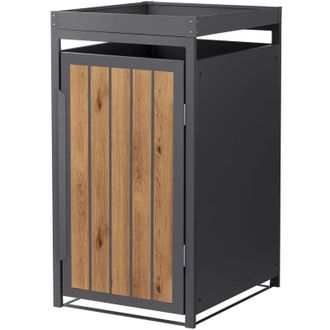 ML Design Ml-design Cobertizo Para Ocultar Cubo De Basura 240l Roble Antracita Claro 68x80x124 Cm Caseta De Acero Para Jard&iacute;n Contenedor Exterior Caja Con Tacho