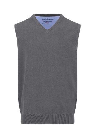 Fynch-Hatton Pullunder FYNCH-HATTON, Herren, Gr. M, grau (steel), Strick, Obermaterial: 100% Baumwolle, bestickt, unifarben, regular fit taillenbedeckt, V-Ausschni