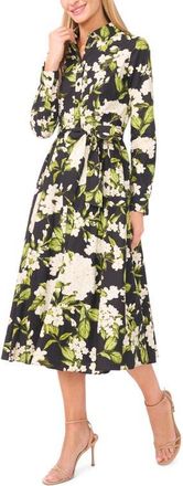 Ted Baker Anna Pleated Long Sleeve Cotton Midi Shirtdress in Rich Black at Nordstrom, Size 12