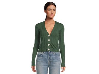 Madewell Merino Silk Akila Wide Rib Cardigan Womens Sweater Botanical Green : LG (Womens 10-12), Silk/Wool