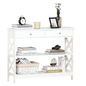 HOMCOM Console Table Sofa Side Desk with Storage Shelves Drawers X Frame for Living Room Entryway Bedroom White - Home Living | TJ Hughes