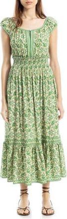 Max Studio Floral Smocked Maxi Dress in Green/Pink Paisley Harmony at Nordstrom Rack, Size X-Small