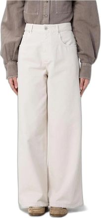 Brunello Cucinelli Wijde Pijpen Jeans van Katoen - Dames - Loose Fit Jeans - Wit - L - Katoen - Jeans