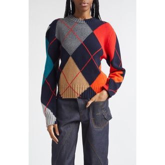 J.W.Anderson x Pringle of Scotland Argyle Wool Crewneck Sweater in Navy at Nordstrom, Size Xx-Small