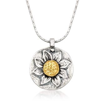 Ross-Simons Sterling Silver Sunflower Pendant Necklace With 14kt Yellow Gold