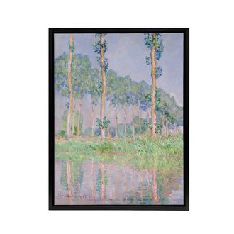 Artery8 Poplars Pink Effect Landscape Monet Black Framed Canvas Wall Art | Size: W24 x H32