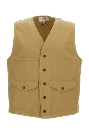 Filson Boxy Cotton Vest with Utility Pockets and Snap Closure