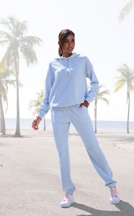 Vivance Sweatpants VIVANCE, Damen, Gr. 36/38, N-Gr, blau (hellblau meliert), Frottee, Obermaterial: 63% Polyester, 37% Baumwolle, meliert, Basic, Hosen Sweatp