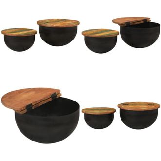 vidaXL Set Tavolini da Salotto 2 pz Nero in Legno Massello di Recupero - Tavolino in legno - Tavolino in legno di recupero