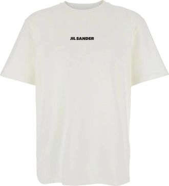 Jil Sander Tops, Heren, Wit, L, Katoen, T-Shirt met ronde hals
