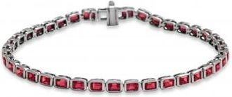 Allurez Emerald Cut Lab Grown Ruby Tennis Bracelet 14K White Gold (8.58ct)