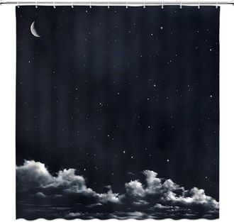OEM Cortina De Ducha Con Estampado Lunar, Decorada Con Un Cielo Nocturno, Nebulosas, Estrellas Y Una Brillante Luna Creciente, Hecha De Tela De Poli&eacute;ster 