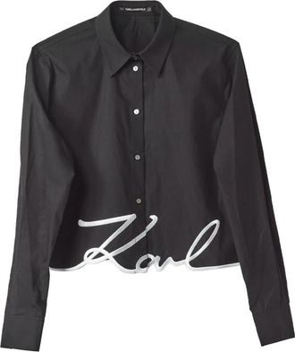 Karl Lagerfeld Handtekening Shirt - Dames - Overhemden - Zwart - XS - Katoen - Overhemden