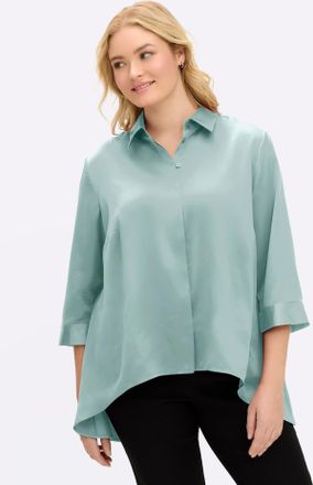 Sheego Longbluse SHEEGO, Damen, Gr. 40, kalkmint, 100% Polyester, unifarben, V-Ausschnitt, Blusen Longbluse