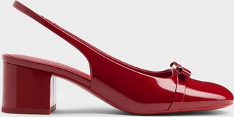 Charles & Keith Dorian Patent Bow Block-Heel Slingback Pumps