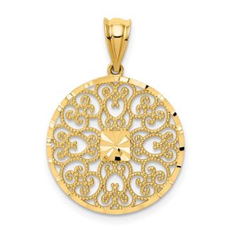 Diamond2Deal 14k Yellow Gold Fancy Filigree Diamond Cut Charm