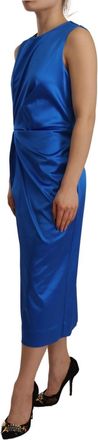 Parosh Acetate Royal Blue Roundneck Sleeveless Sheath Midi Womens Dress (Pre-Owned)