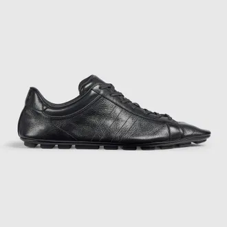 Gucci Mens Lace-up Driver, Black, Leather