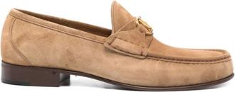 Valentino Garavani Loafers, male, Brown, Size: 10 US Logo-plaque Suede Loafers