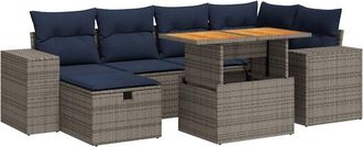 vidaXL 7 Piece Garden Sofa Set with Cushions Brown Poly Rattan Acacia Vidaxl